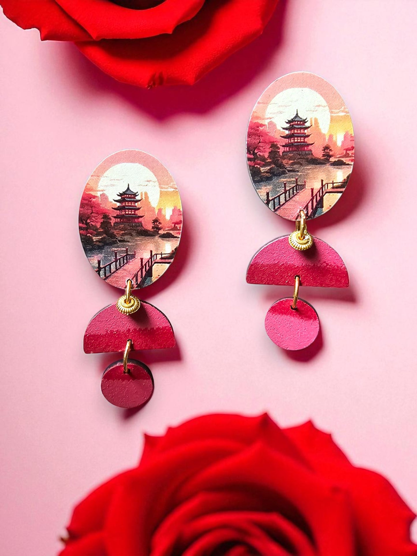 Pink Wooden Earrings
