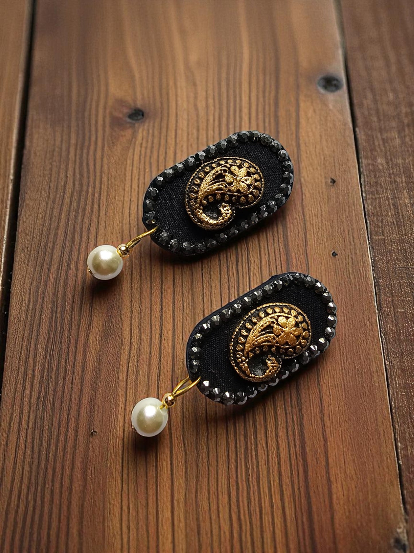 Black Gold Terracotta Fabric Earring
