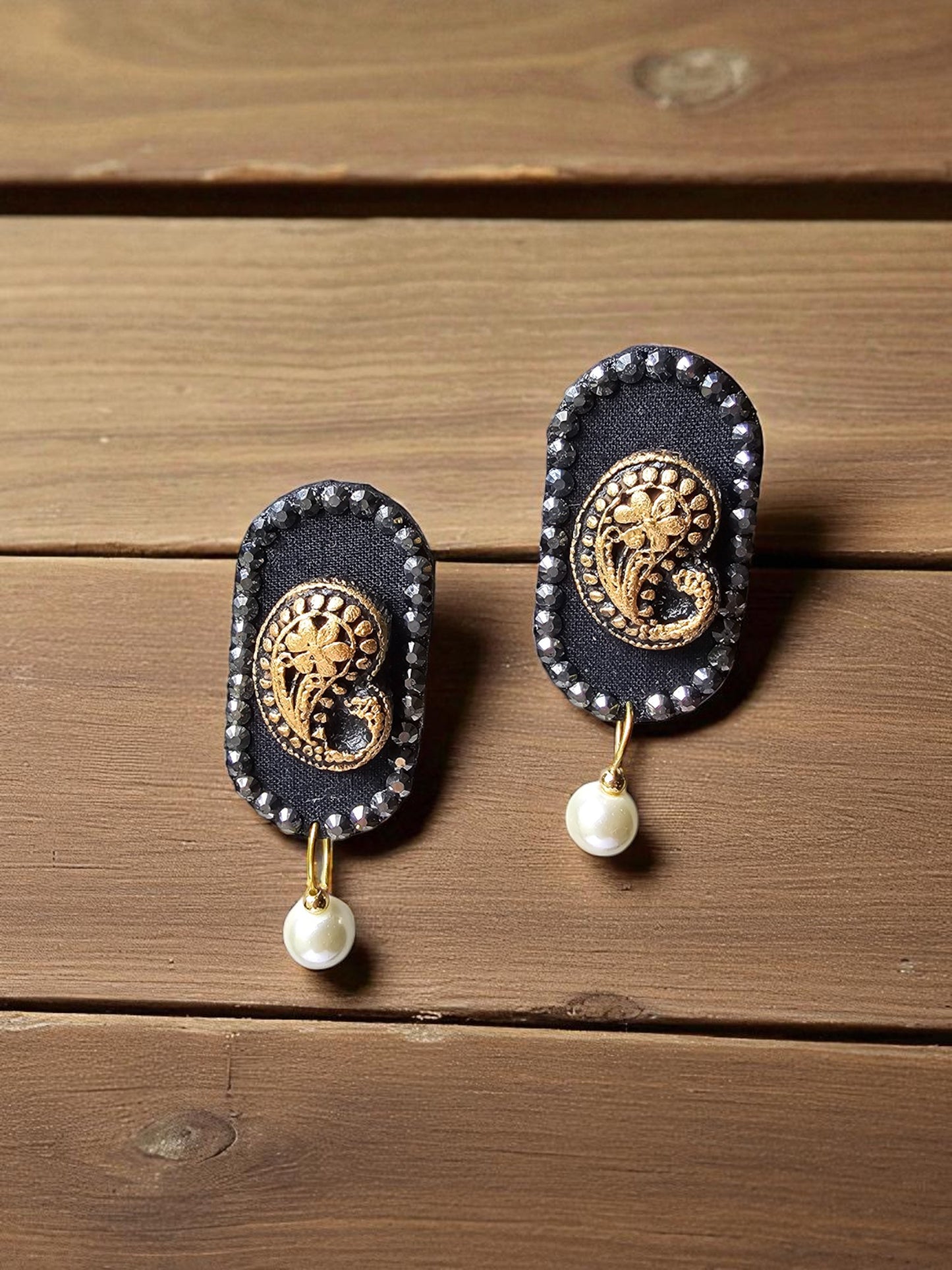 Black Gold Terracotta Fabric Earring