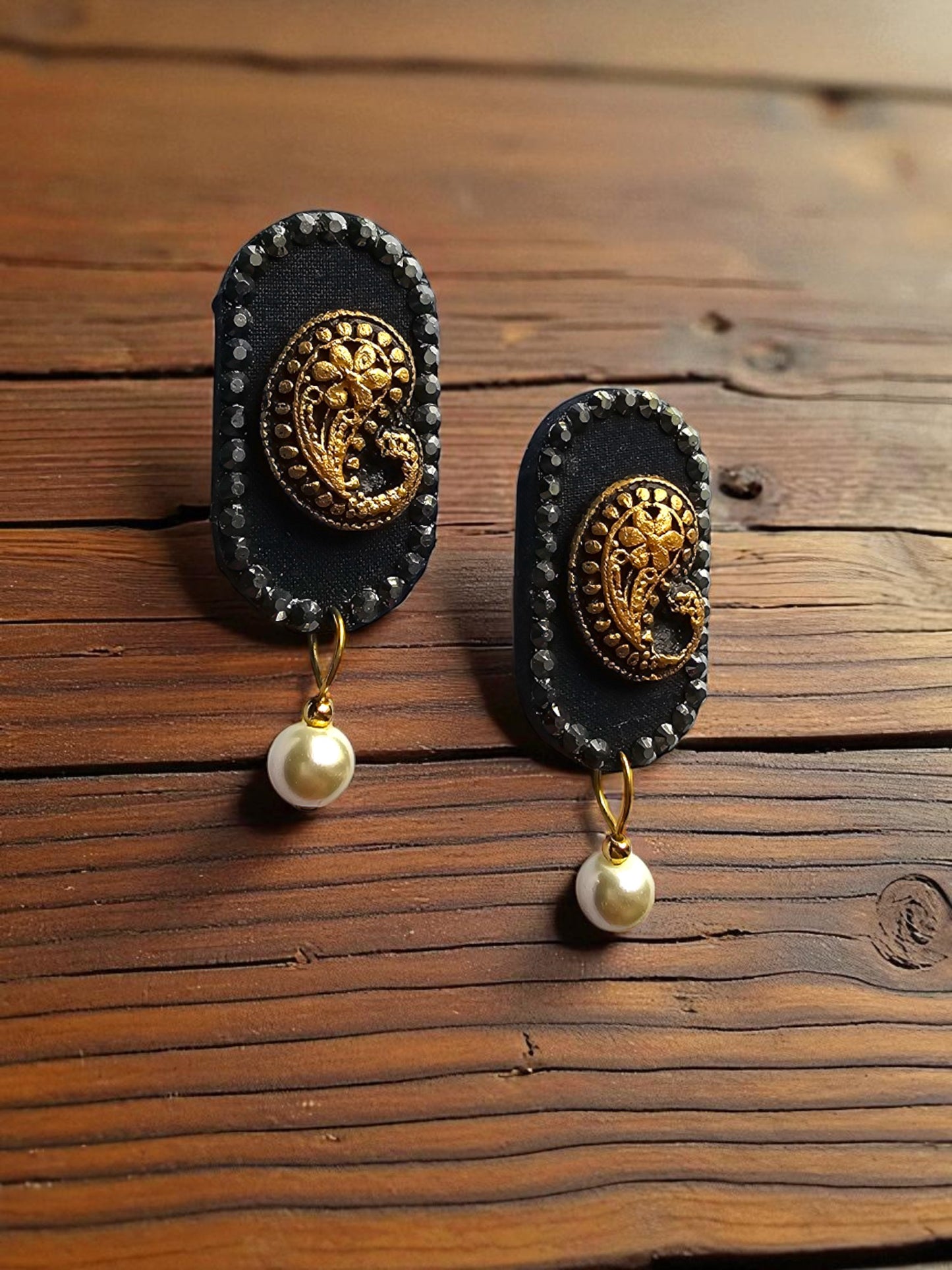Black Gold Terracotta Fabric Earring