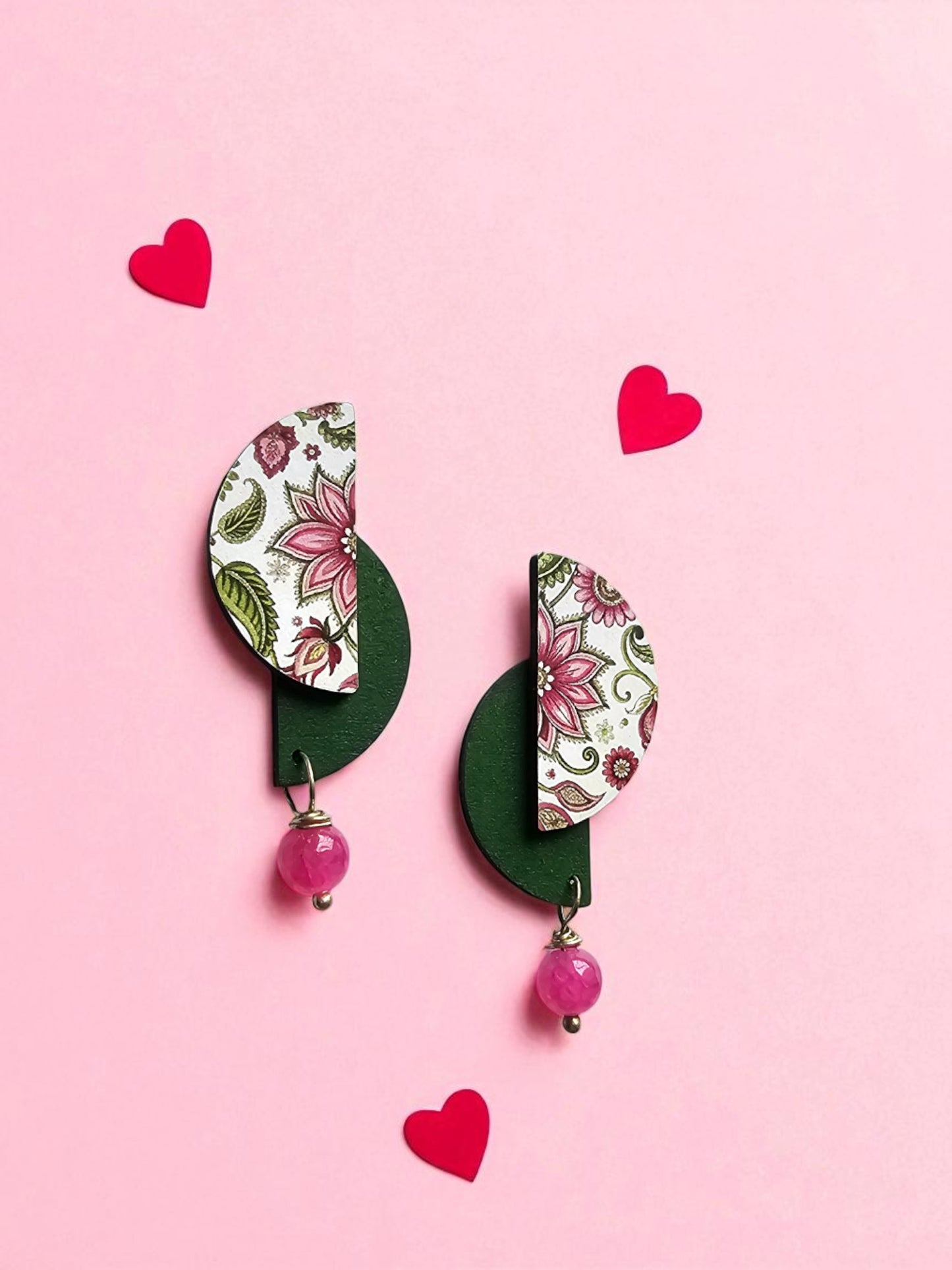 Floral Pink Wooden Earring