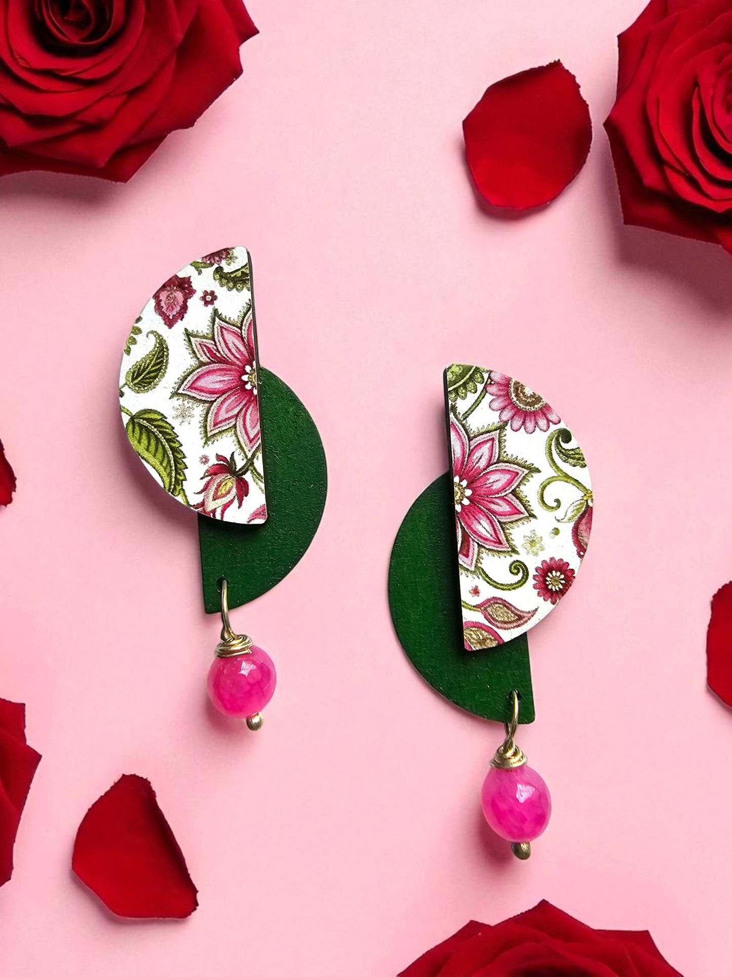 Floral Pink Wooden Earring