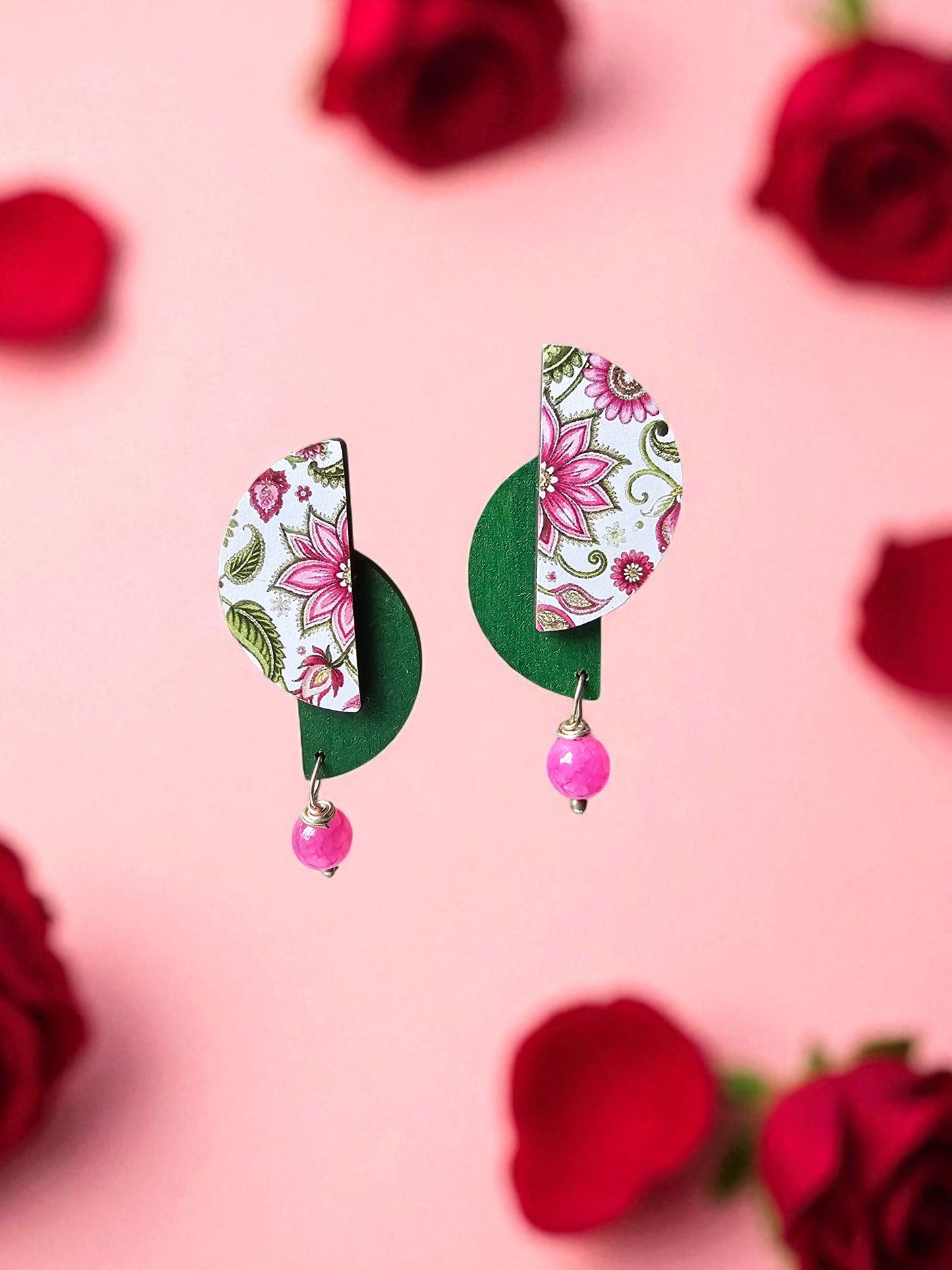 Floral Pink Wooden Earring