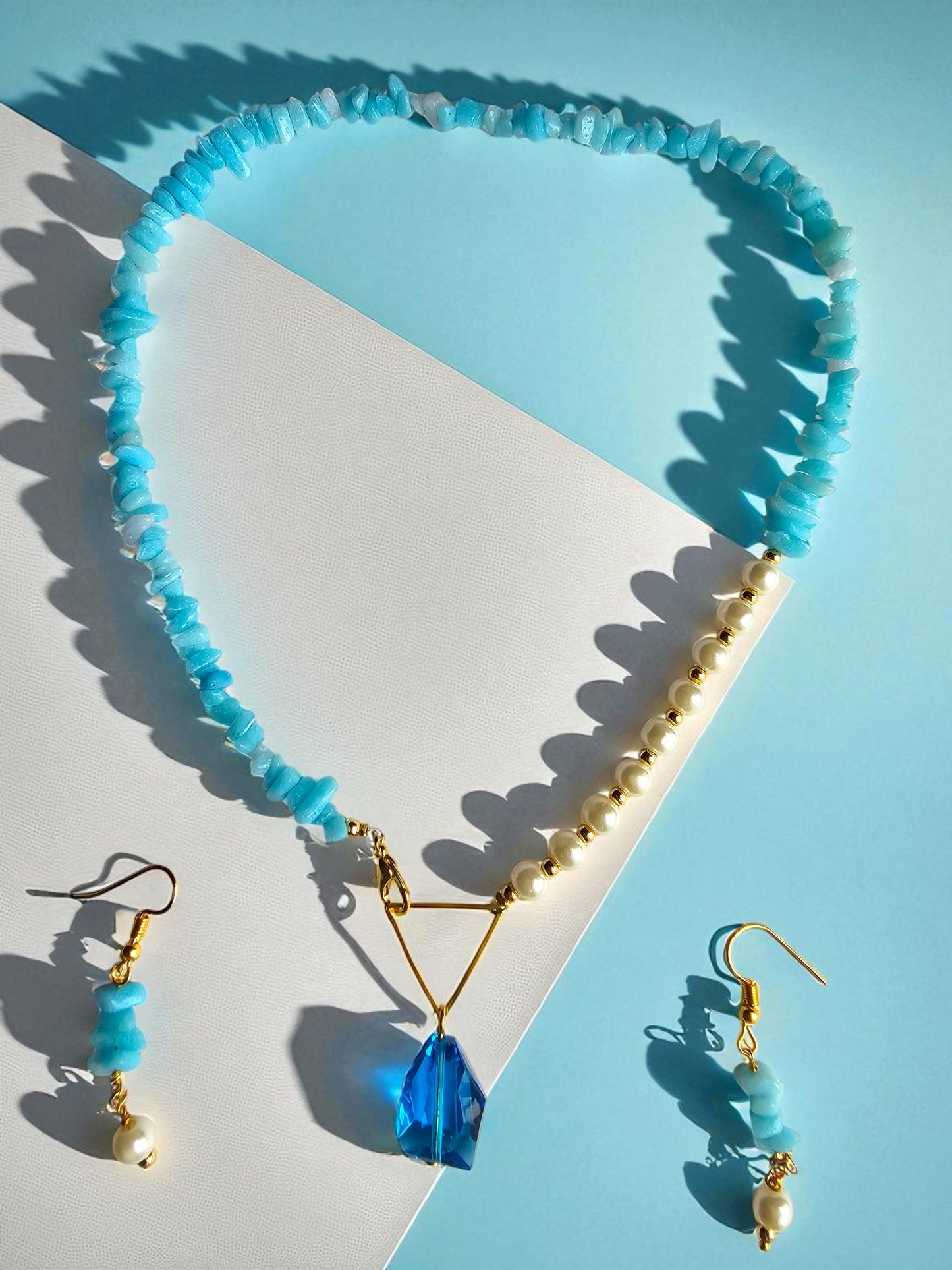 Uncut beads with pearl jewelry set