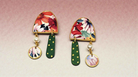 Meadow Pearl Drop Wooden Earrings - Anusangi Collections