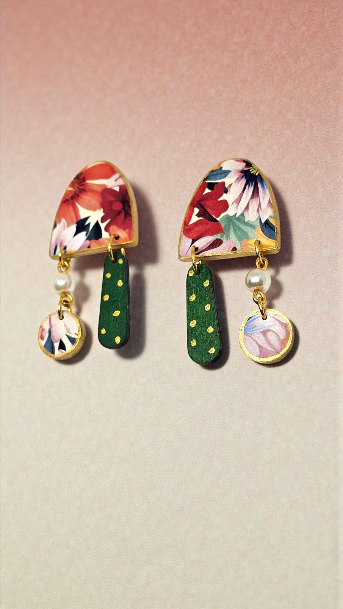 Meadow Pearl Drop Wooden Earrings - Anusangi Collections