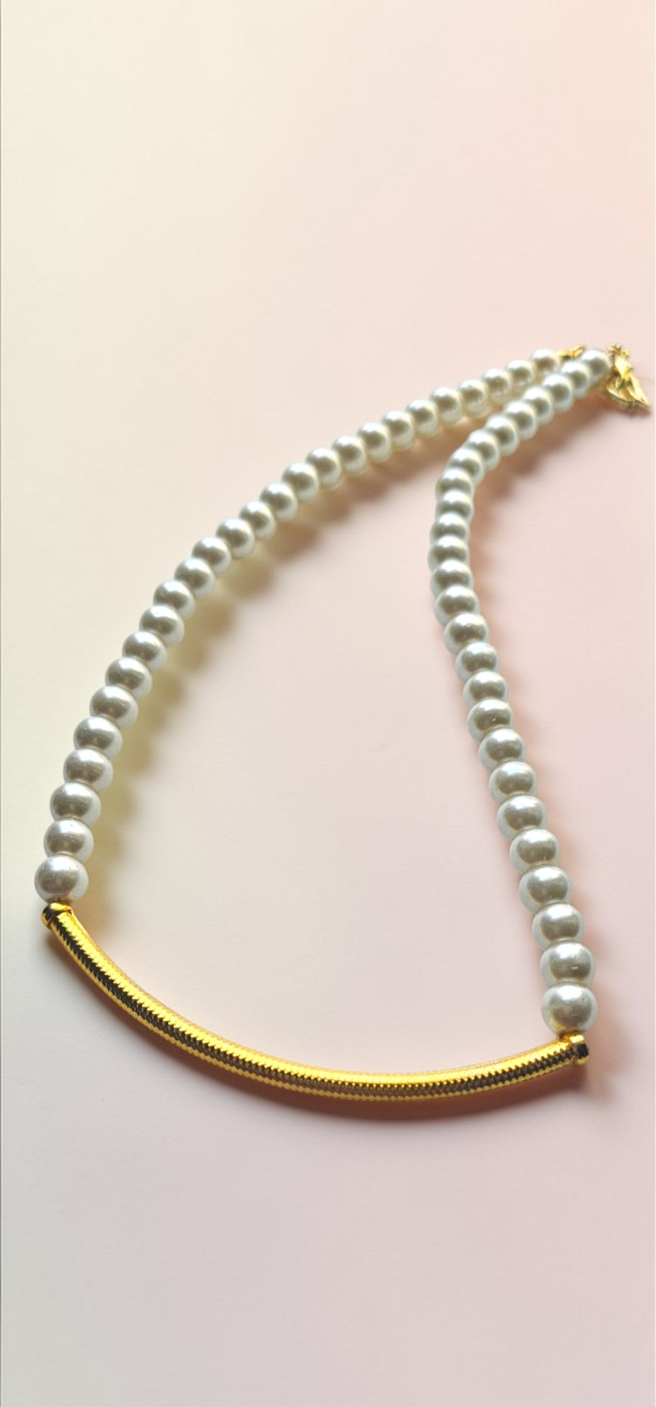Classic Pearl Bar Necklace – Elegant Gold Curve Minimal Necklace - Anusangi Collections