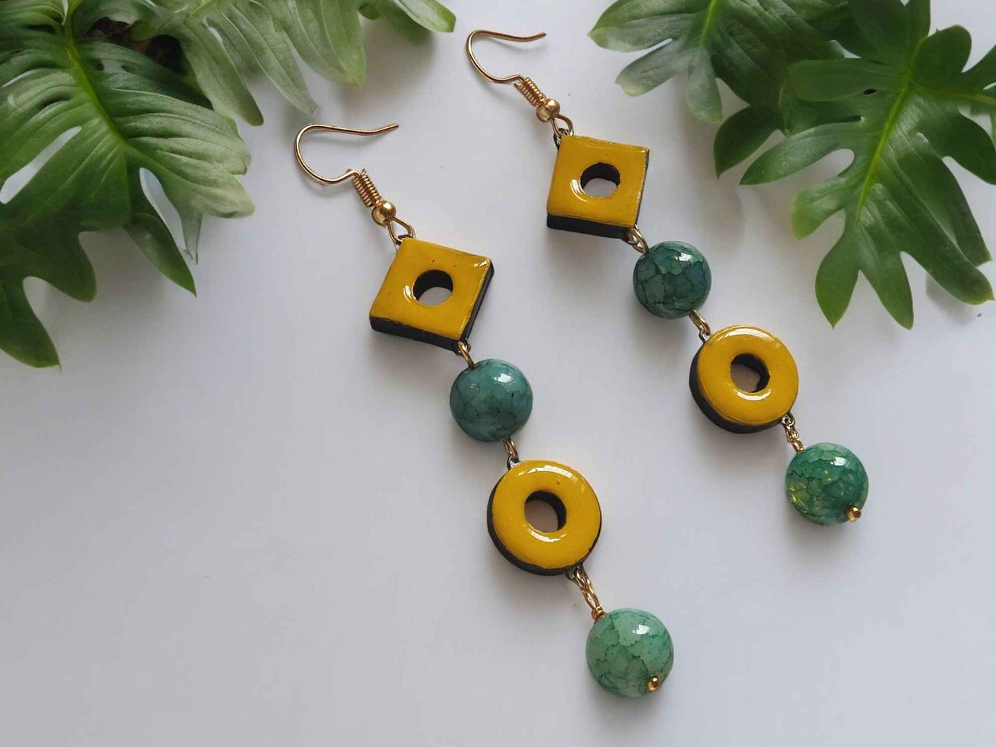 Azure Geometry Handmade Terracotta Earrings - Anusangi Collections