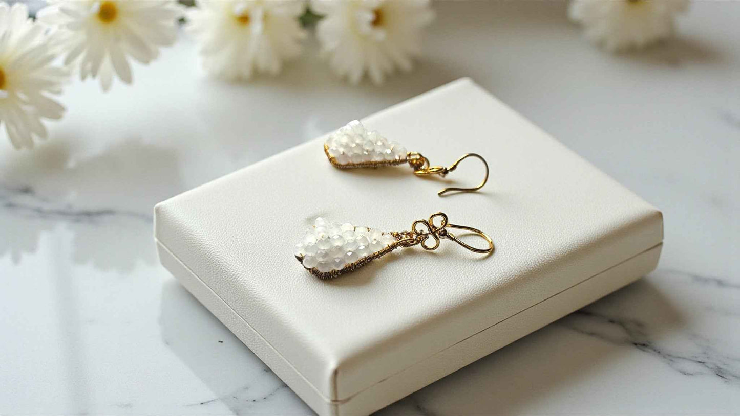 Aahana white bead wrap earrings - Anusangi Collections