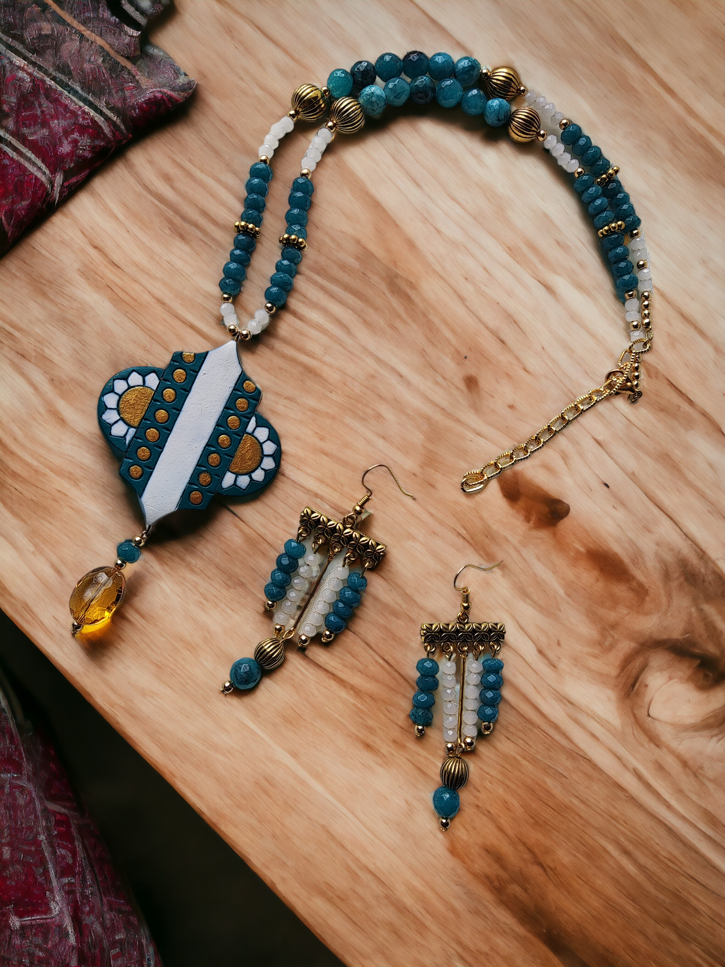 Advika Sea Green Terracotta jewellery set - Anusangi Collections
