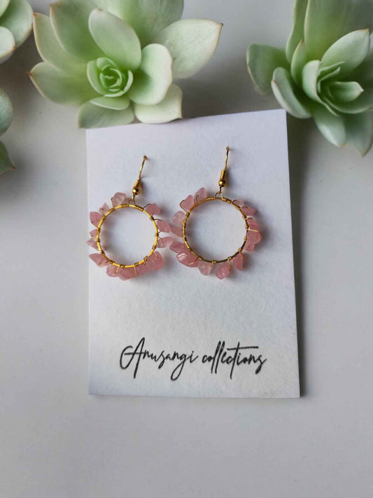 Agatha Pink Beaded Hoop Earrings by Anusangi Collections - Anusangi Collections