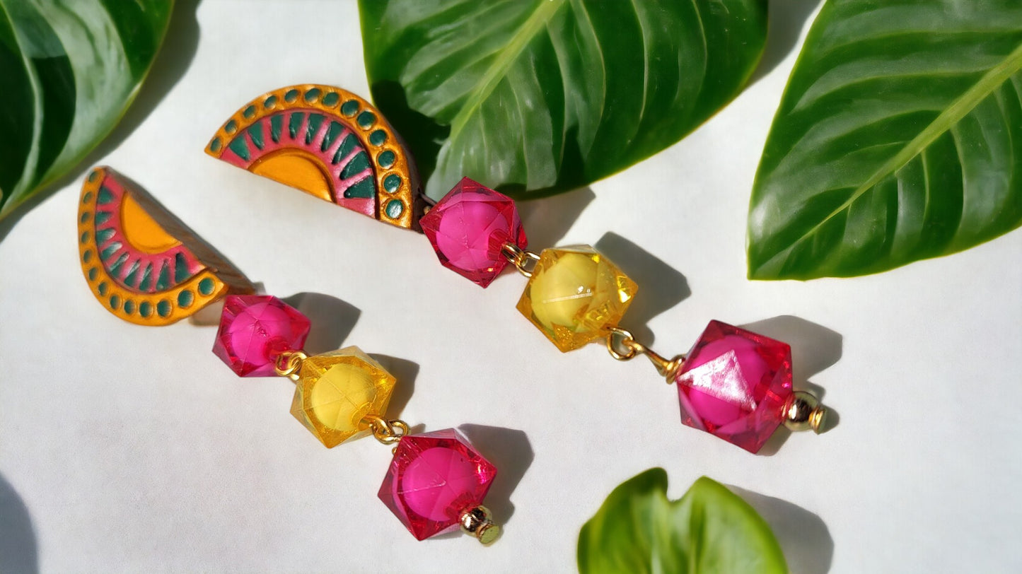 Amira statement earrings for women terracotta handmade colorful geometric dangle earrings by Anusangi Collections
