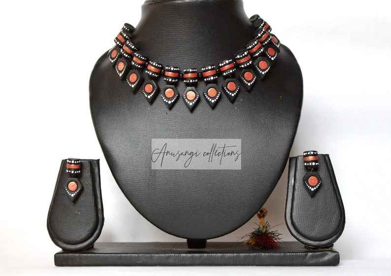 Handmade Black Terracotta Jewellery Choker - Anusangi Collections - Anusangi Collections