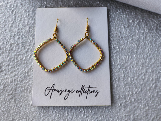 Annika square beaded earrings from Anusangi Collections with gold finish and multicolor beads