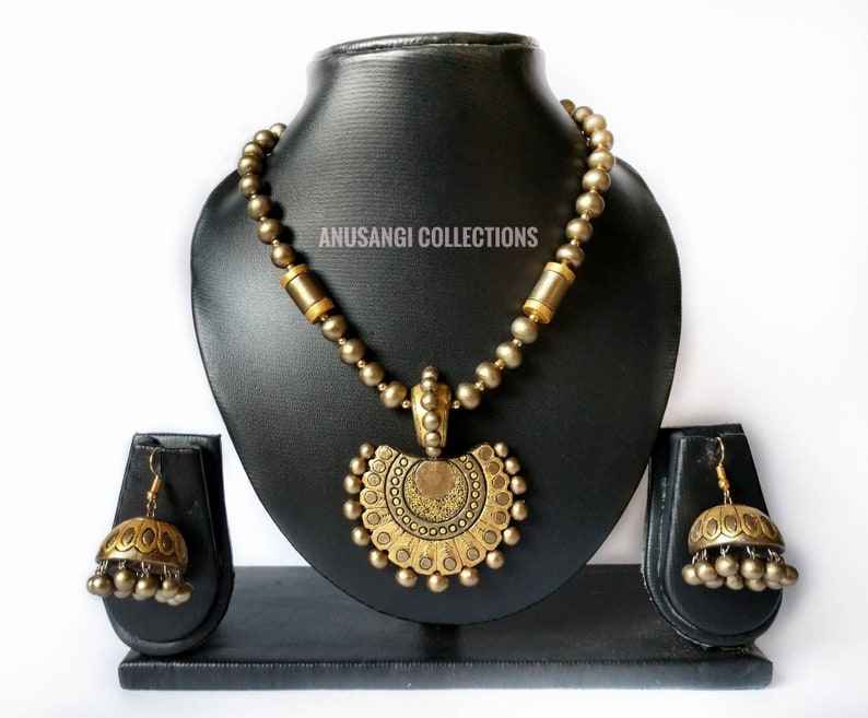 "Damayanti Mala" - handmade Terracotta Jewelry set - Anusangi Collections