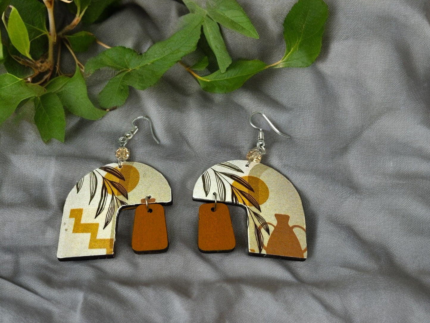 Anusangi Collections boho dangle earrings for women with artistic patterns and wooden accents
