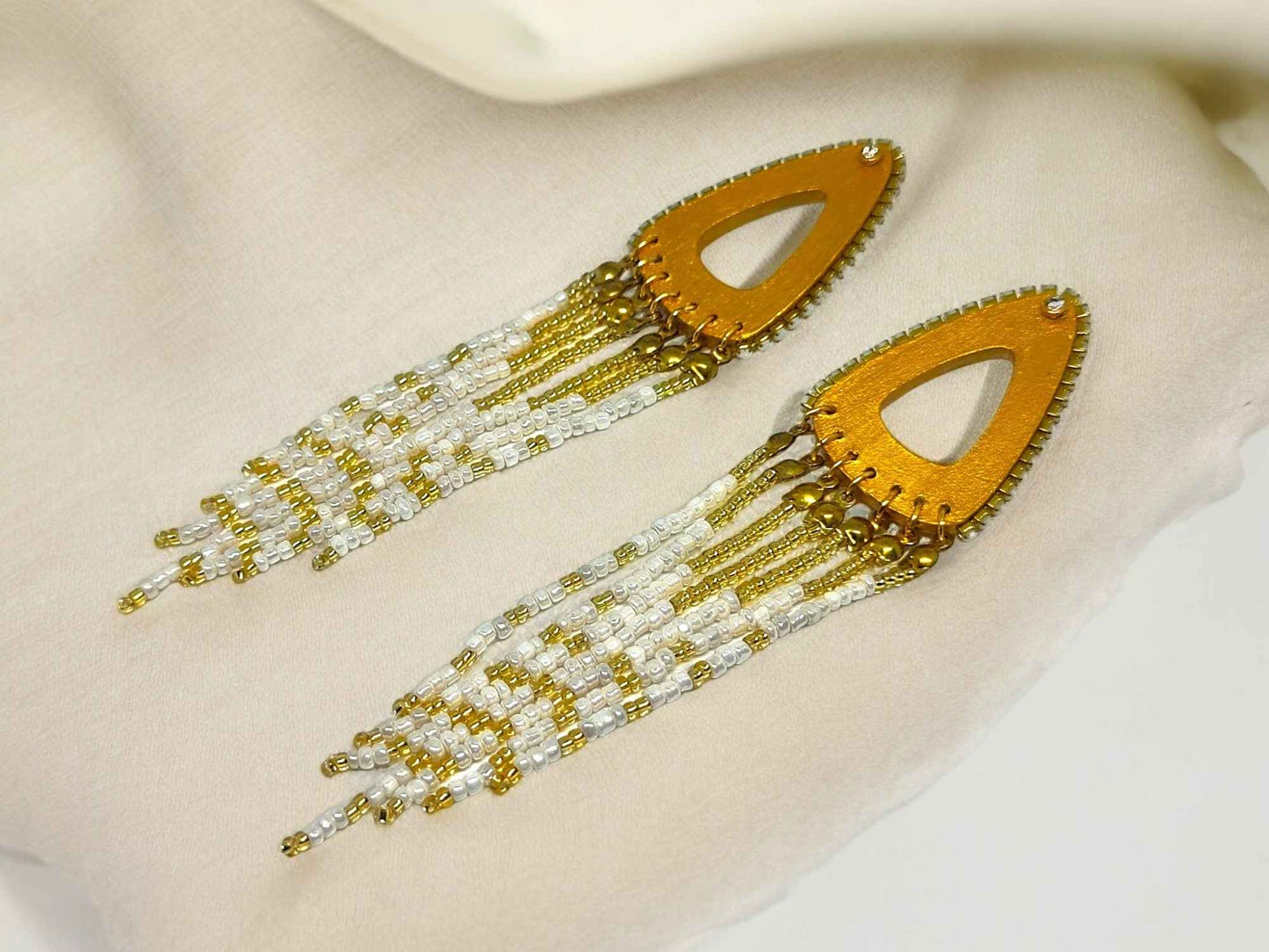 Boho Gold Beaded Earrings Handmade - Anusangi Collections