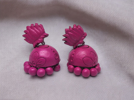Buy Inky Pinky terracotta earring online featuring pink floral jhumka design from Anusangi Collections