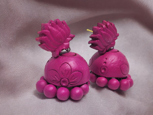 Pair of Inky Pinky terracotta earrings with floral design and bead details from Anusangi Collections buy Inky Pinky terracotta earring online