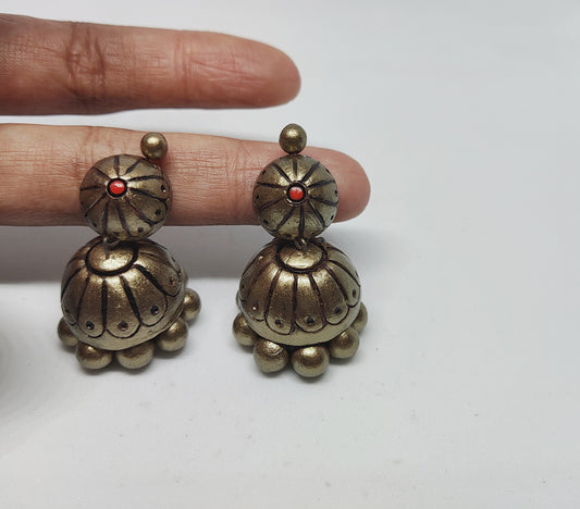 Antique gold-tone Rachana Terracotta Jhumka earrings from Anusangi Collections buy Rachana Terracotta Jhumka online