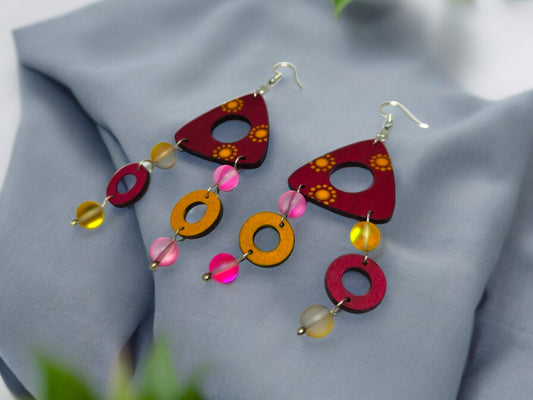 Colorful terracotta earrings for women by Anusangi Collections featuring red and yellow beaded design