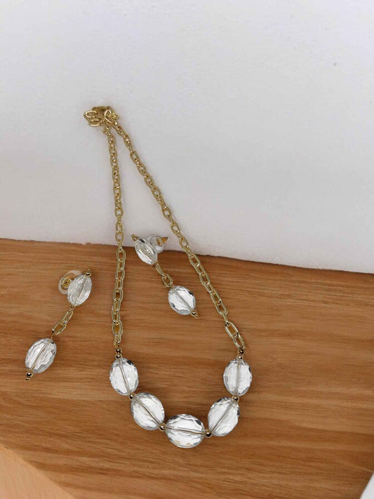 Crystal Clear Necklace Earring Set - Anusangi Collections