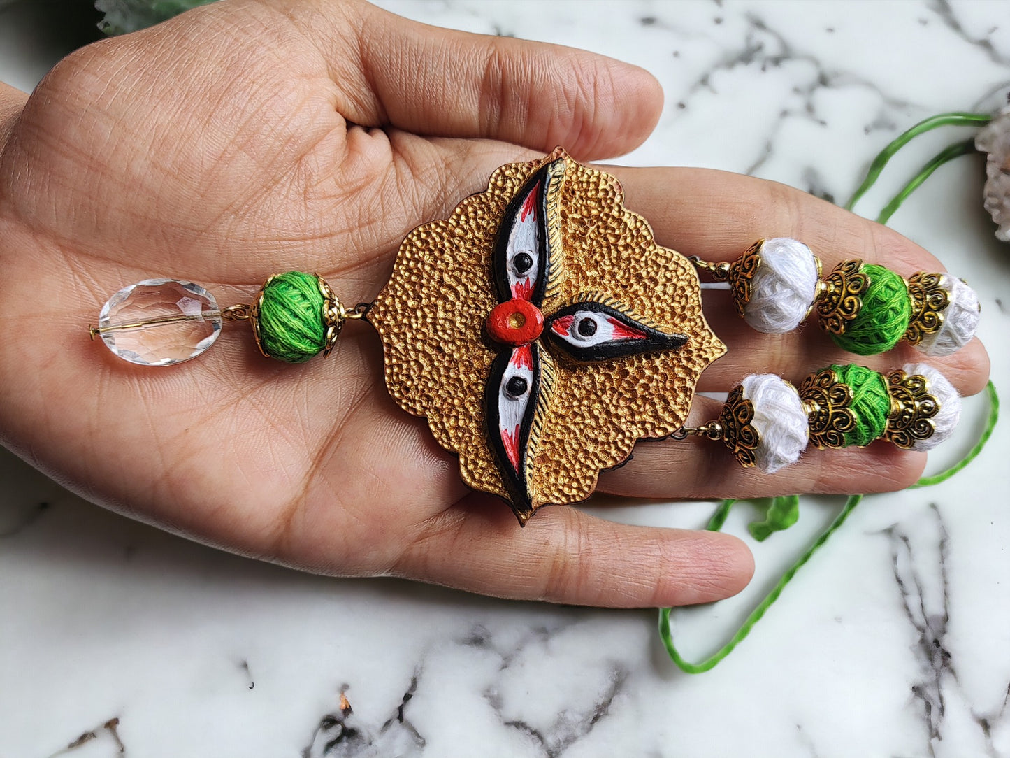 Goddess Durga Terracotta statement jewelry set from Anusangi Collections with colorful beads and intricate design