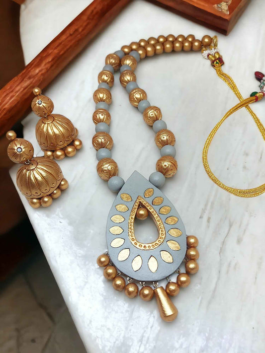 "Mritika MoonDrop" - Terracotta Jewellery Set - Anusangi Collections