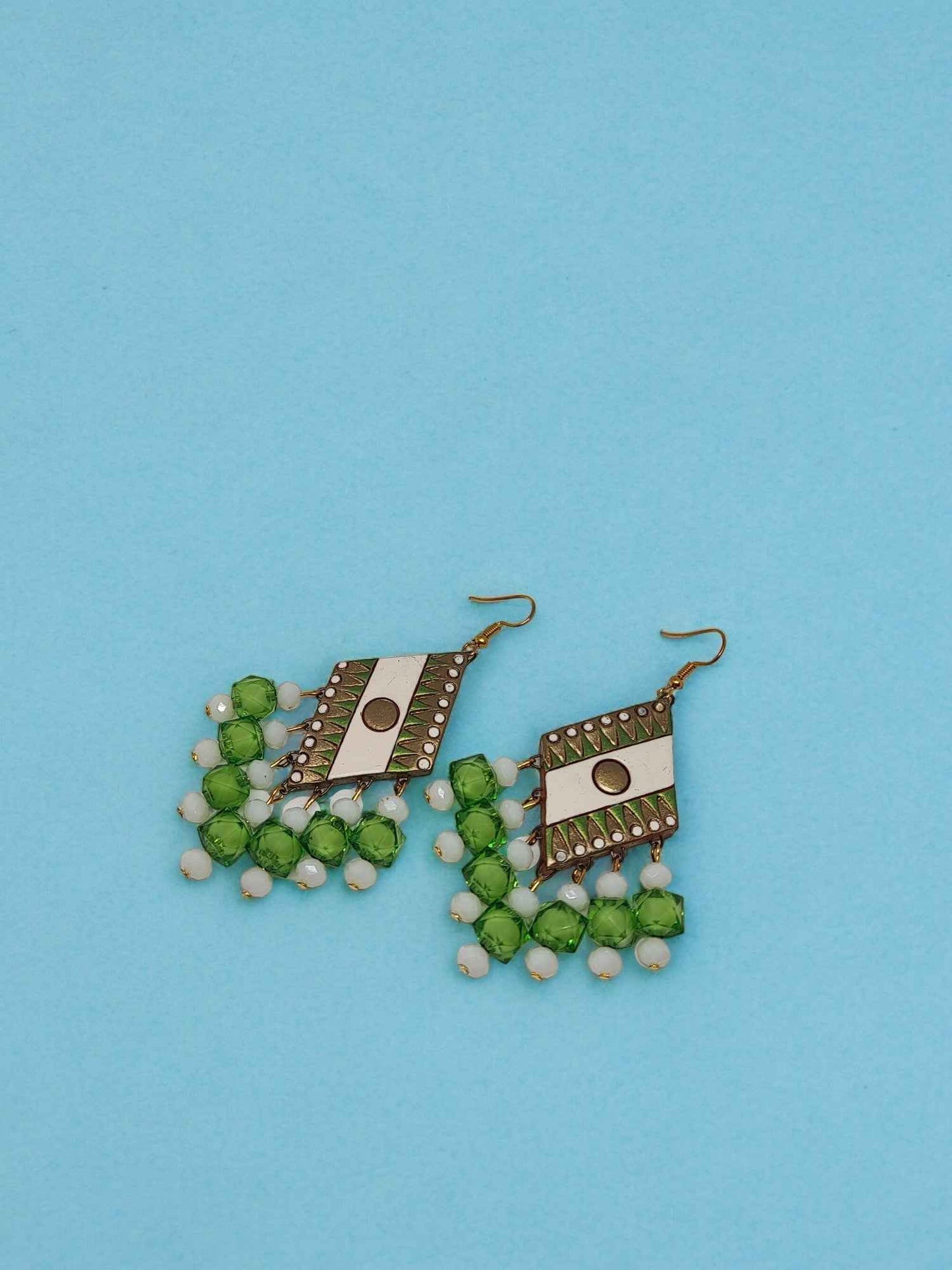 "Anokhi Mati" - Green Terracotta Earrings with Geometric Design - Anusangi Collections