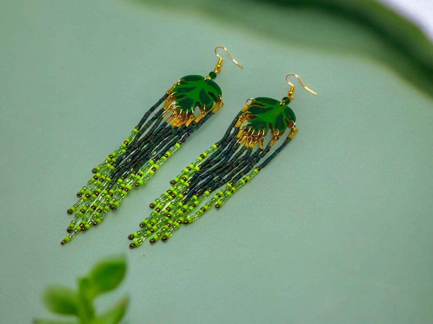 Nature's Palette Leaf Beaded Earrings - Handmade - Anusangi Collections