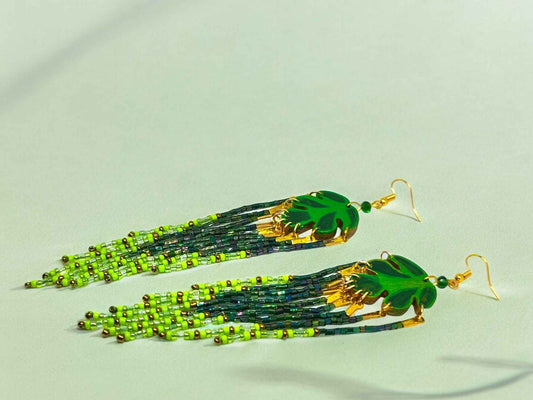 Nature's Palette Leaf Beaded Earrings - Handmade - Anusangi Collections