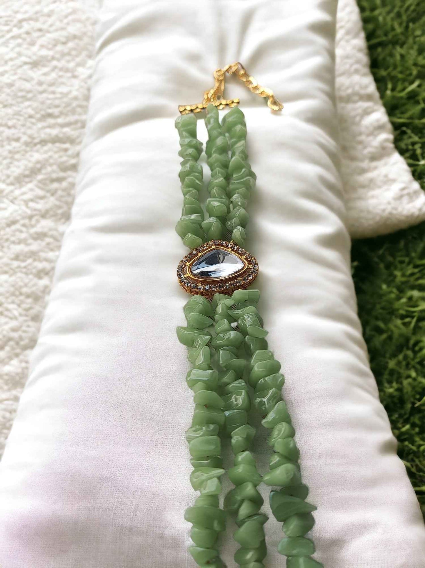 Green Stone Statement Bracelet Handmade - Anusangi Collections