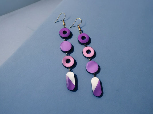 Anusangi Collections terracotta purple statement earrings with circular and abstract shapes