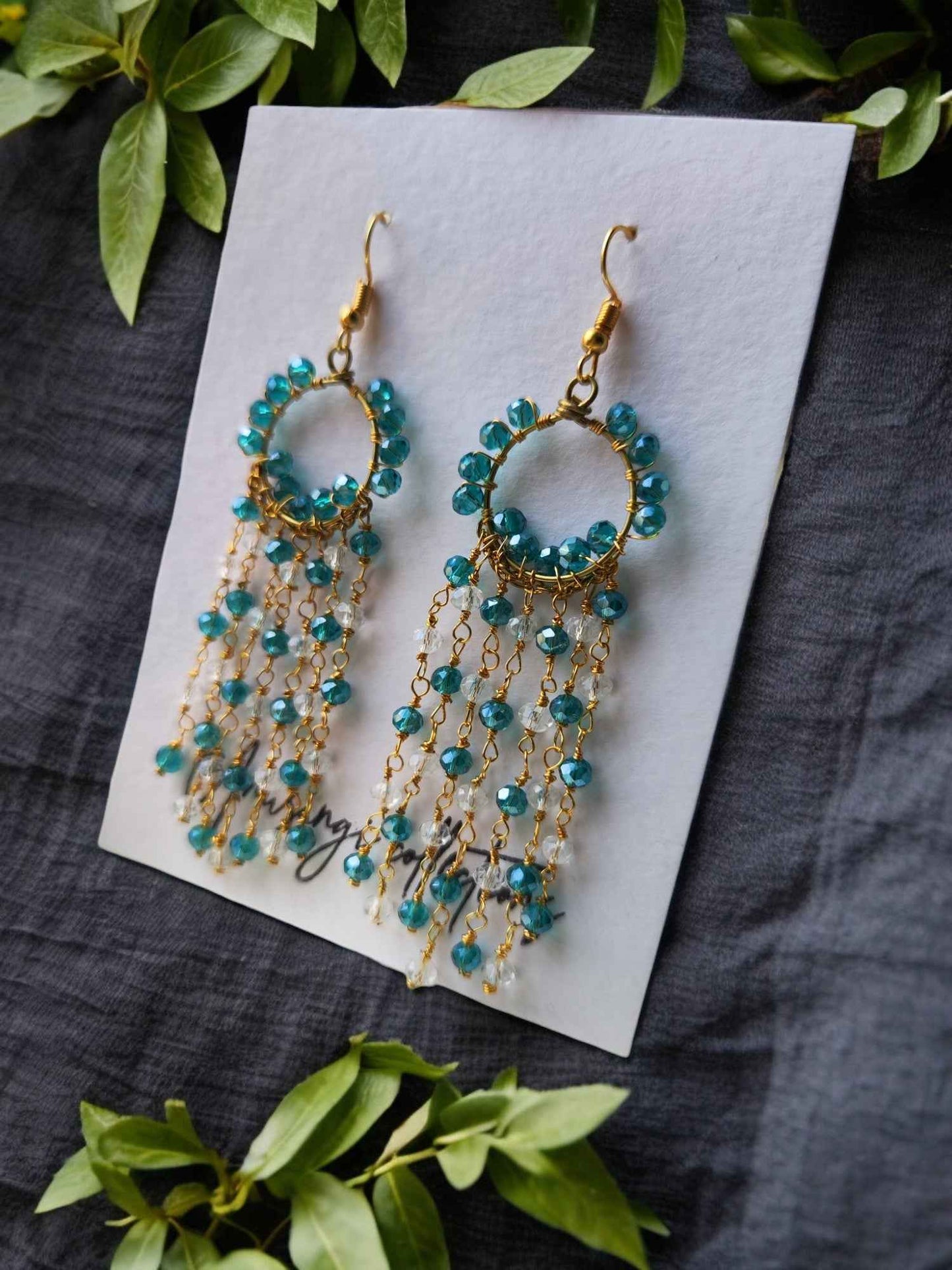 Handmade Beaded Earrings Blue Drop - Anusangi Collections