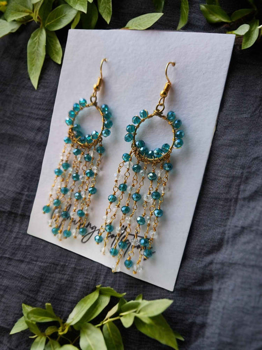 Handmade Beaded Earrings Blue Drop - Anusangi Collections