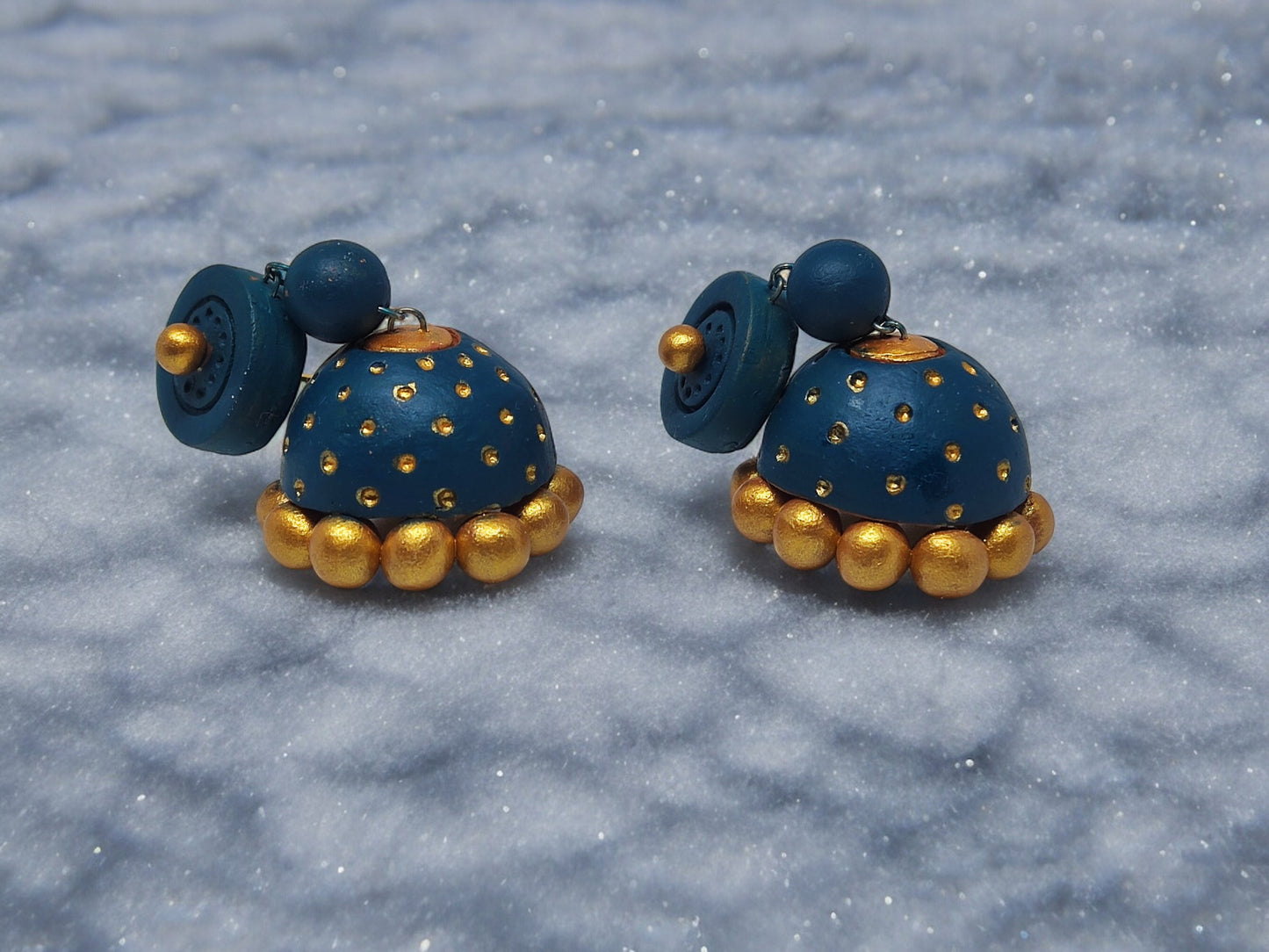 Blue and gold handmade terracotta necklace and earrings set from Anusangi Collections