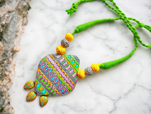 Colorful terracotta necklace from Anusangi Collections featuring traditional Indian jewelry for women