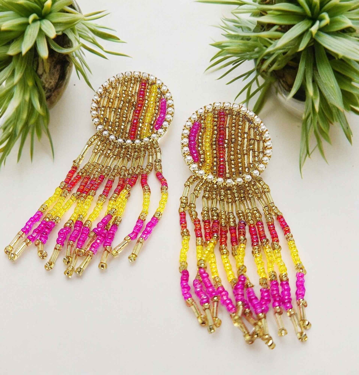 Handstitched Beaded Embroidery Earrings - Anusangi Collections