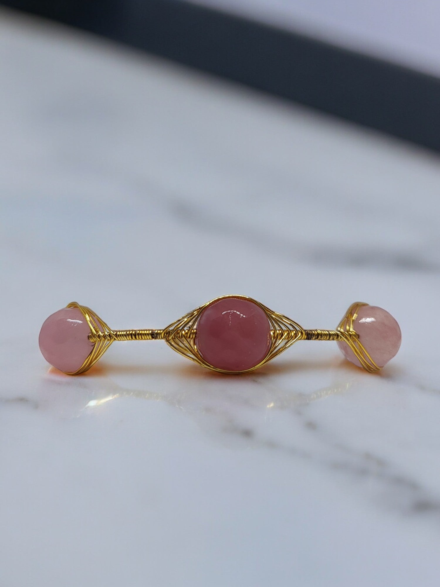 Joanna Wire Wrap Bracelet with pink beads and gold wire from Anusangi Collections beaded jewelry