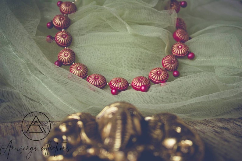 Anusangi Collections Laal Chakra Phool Necklace terracotta jewelry set with intricate floral design