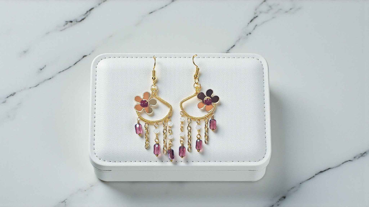 Lavender Orchid Chandelier statement Earring - Anusangi Collections