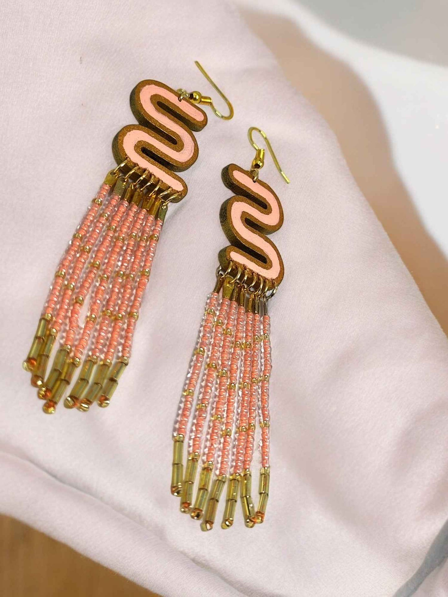 Peach Beaded Earrings - Chic Handmade Jewelry for Elegance - Anusangi Collections