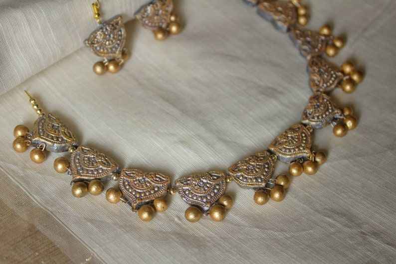 "Lotus Malhar" - Terracotta Necklace Set - Anusangi Collections
