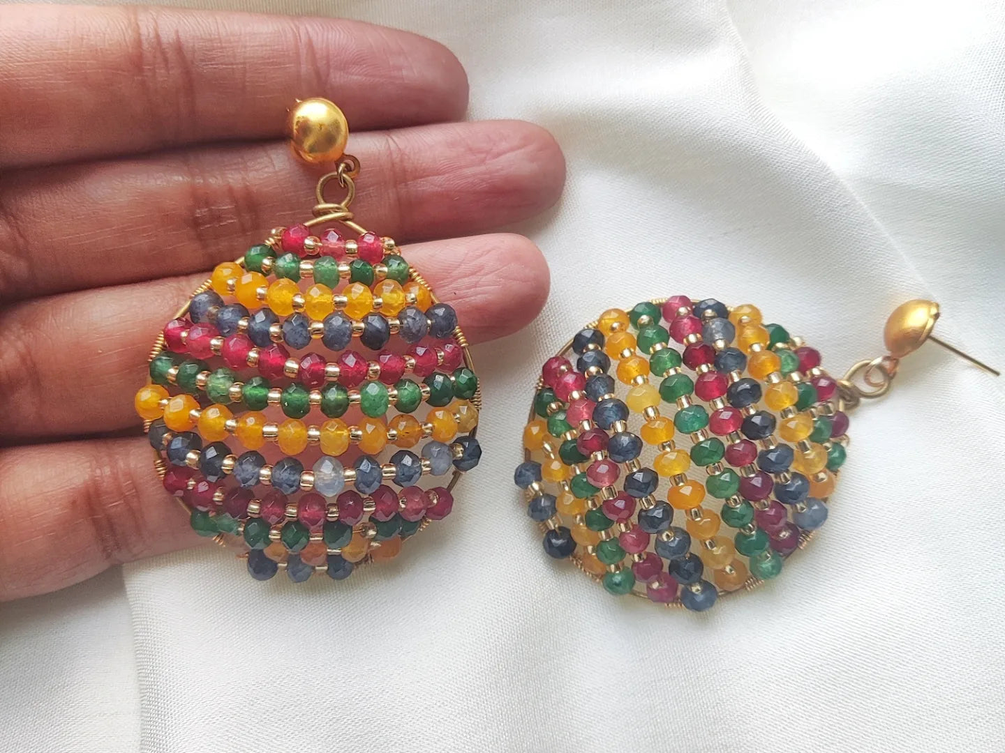 Anusangi Collections multi color agate earrings beaded round drop earrings with gold-tone studs