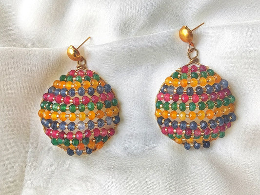 Anusangi Collections multi color agate earrings beaded round design with gold-tone studs