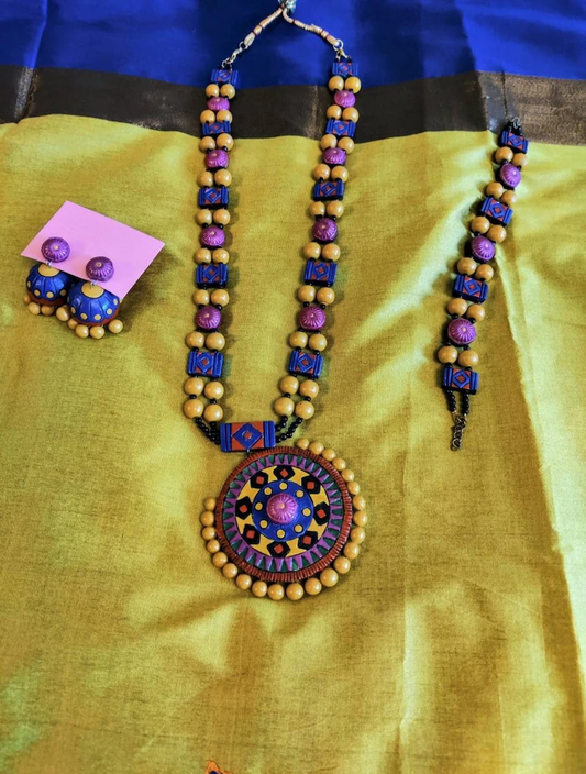 Anusangi Collections terracotta multicolor handmade jewelry set with necklace, bracelet, and earrings