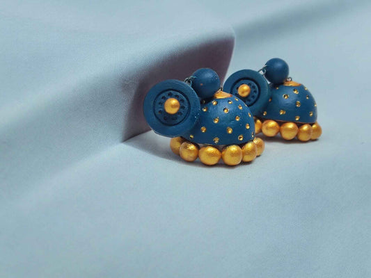Peacock Blue Terracotta Jhumka Earrings - Anusangi Collections