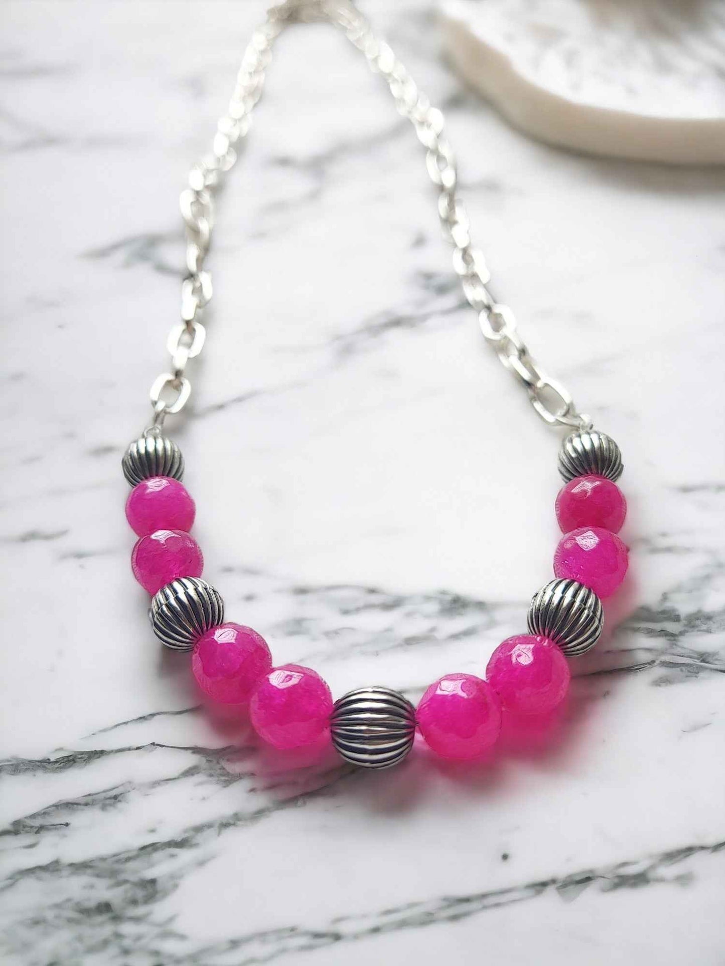 Pink Agate beaded Handmade Daily Wear Jewelry Set - Anusangi Collections