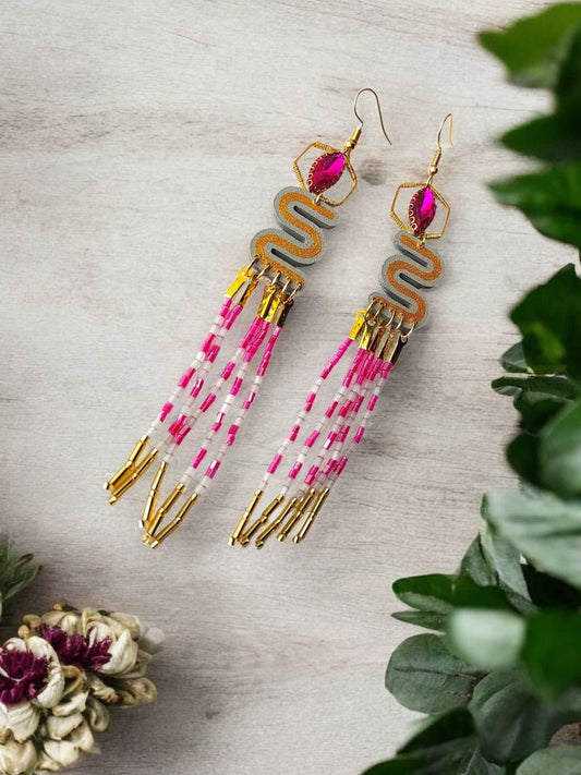 Lalima - Pink and Gold Dangle Earrings - Anusangi Collections
