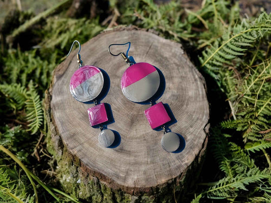 Pink and Gray Statement terracotta earrings Anusangi Collections - Anusangi Collections